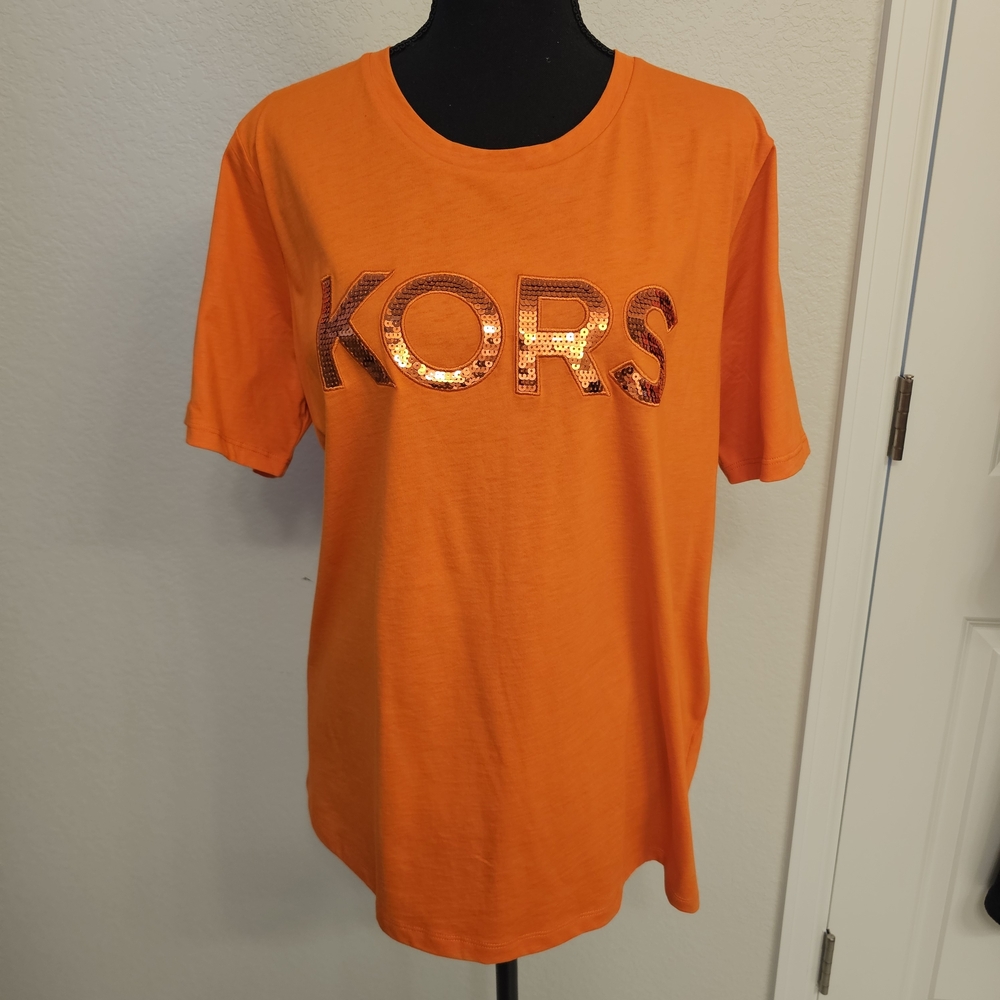 Michael Kors Orange Sequin Logo T-Shirt